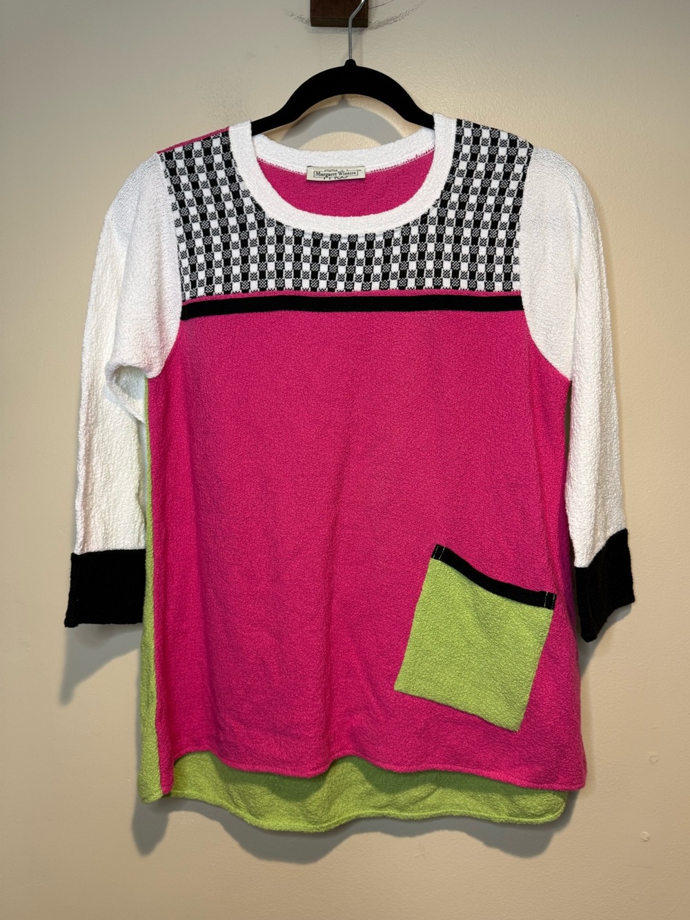 Margaret Winters Sweater Womens Colorblock Tunic USA Made Artsy Pocket Y2K 90s